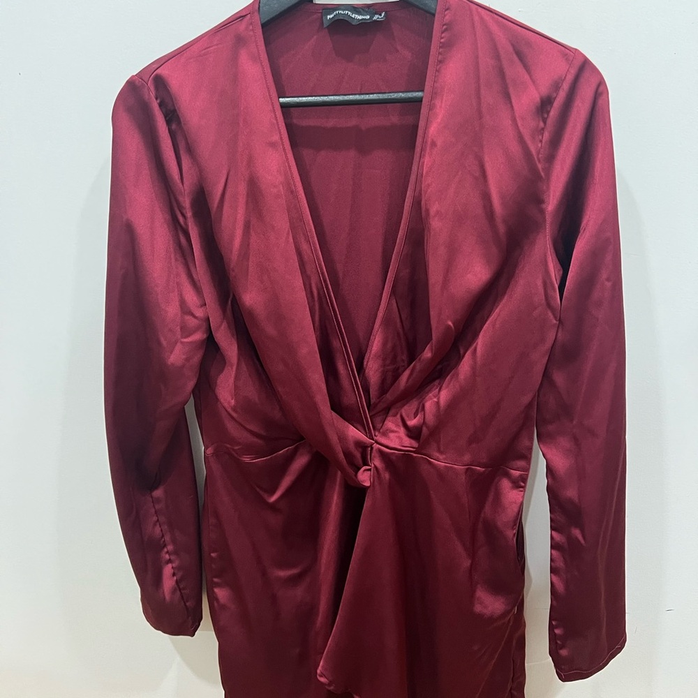 PrettyLittleThing Deep Red Long Sleeve Dress